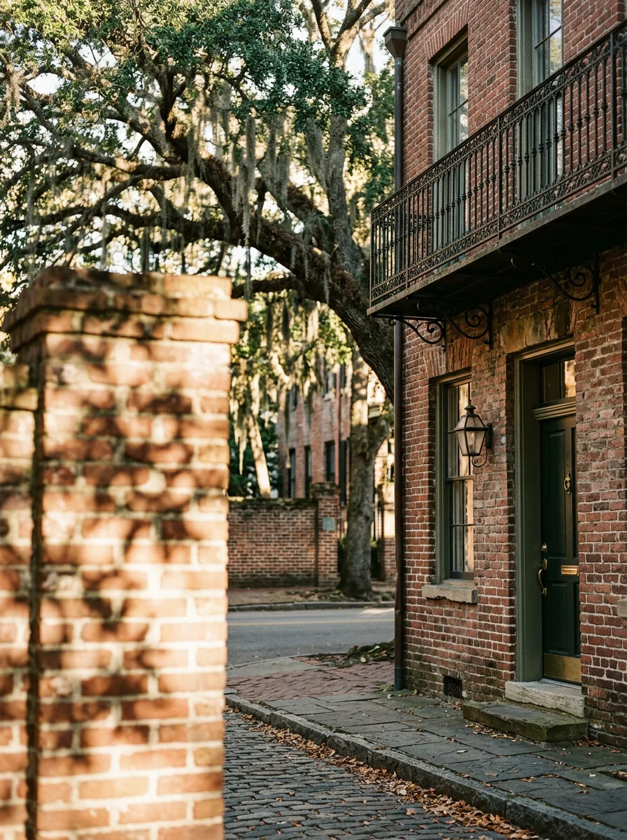 Close-up of a Georgia property with mature trees and regional architecture typical of the state's varied communities.